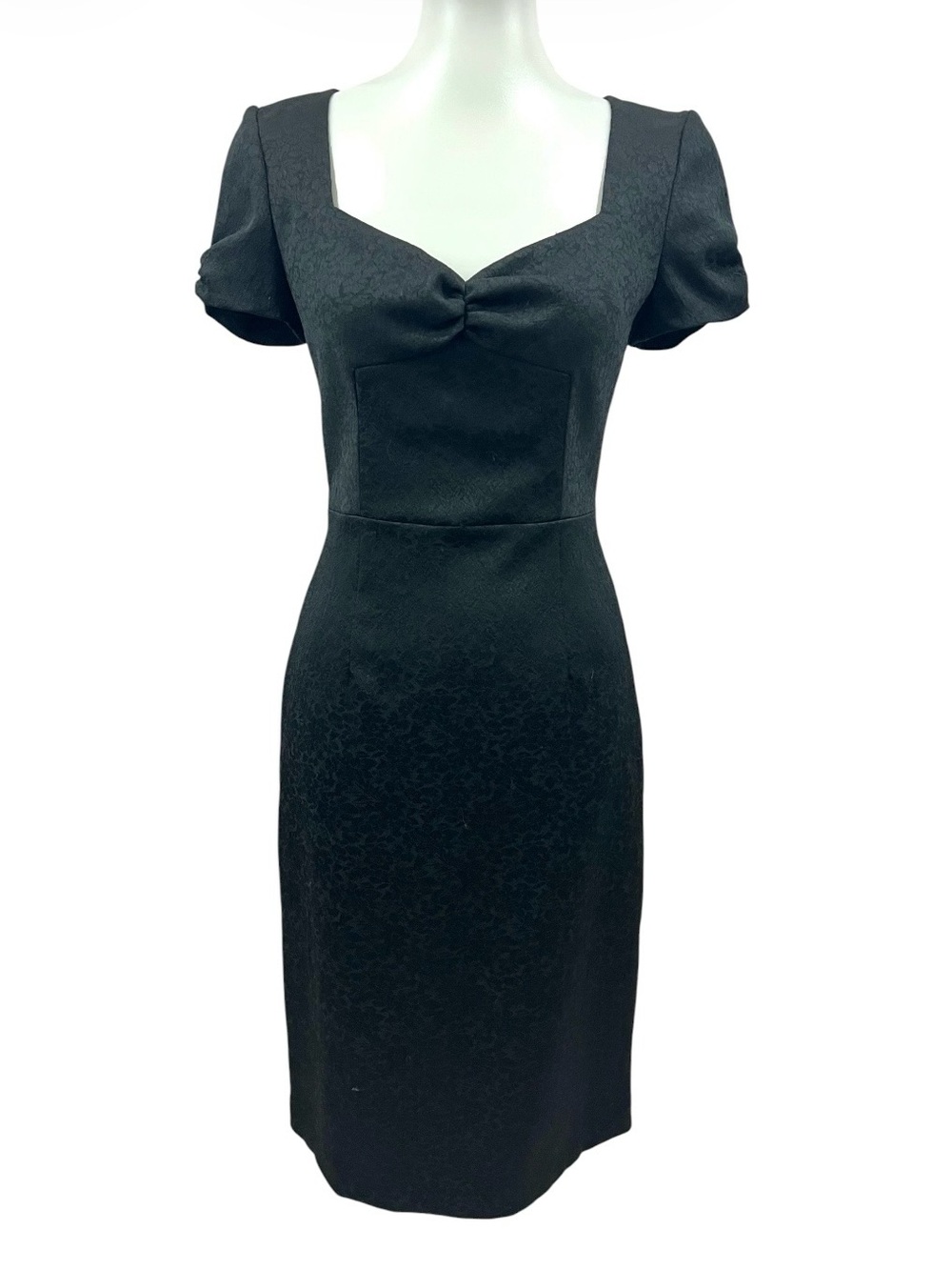 Vintage David Meister Jacquard Puff Sleeve Sweetheart Neck Sheath Dress